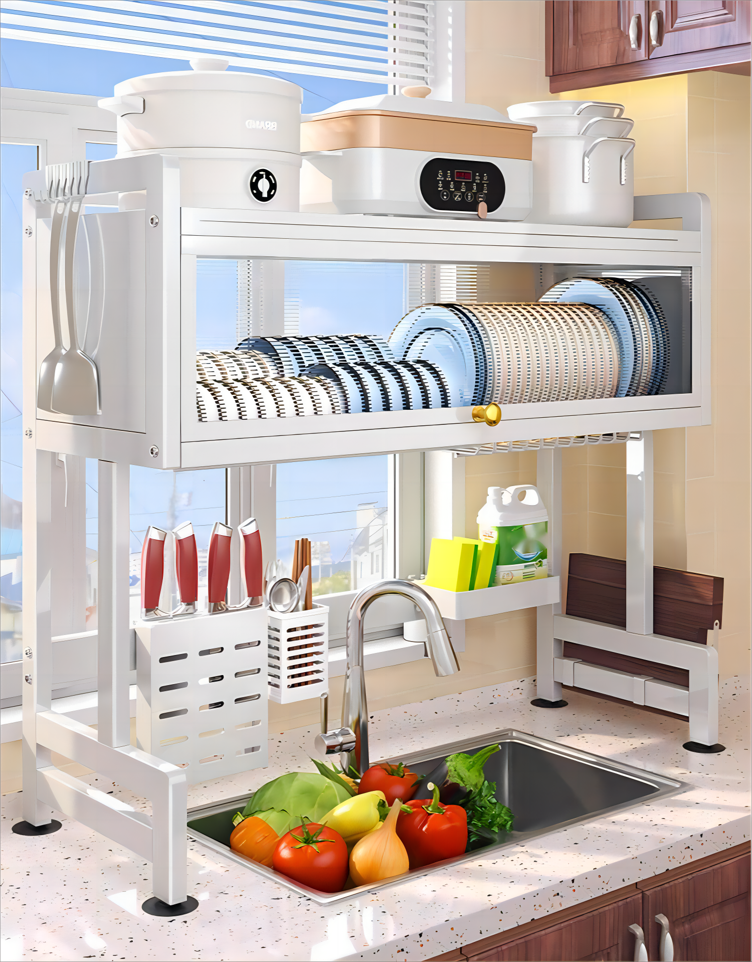 New Designed Kitchen Organizer Dinnerware Sets Storage Rack Kitchen Cabinets Accessories Dish Draining Shelf