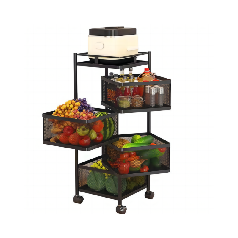 Kitchen Rotating Shelf Fruit Vegetable Storage Shelf Storage Cart with Wheels