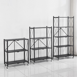 Multifunctional Metal Home Kitchen Storage Shelf Shoe Rack Home Furniture With Wheels Movable Folding Rack