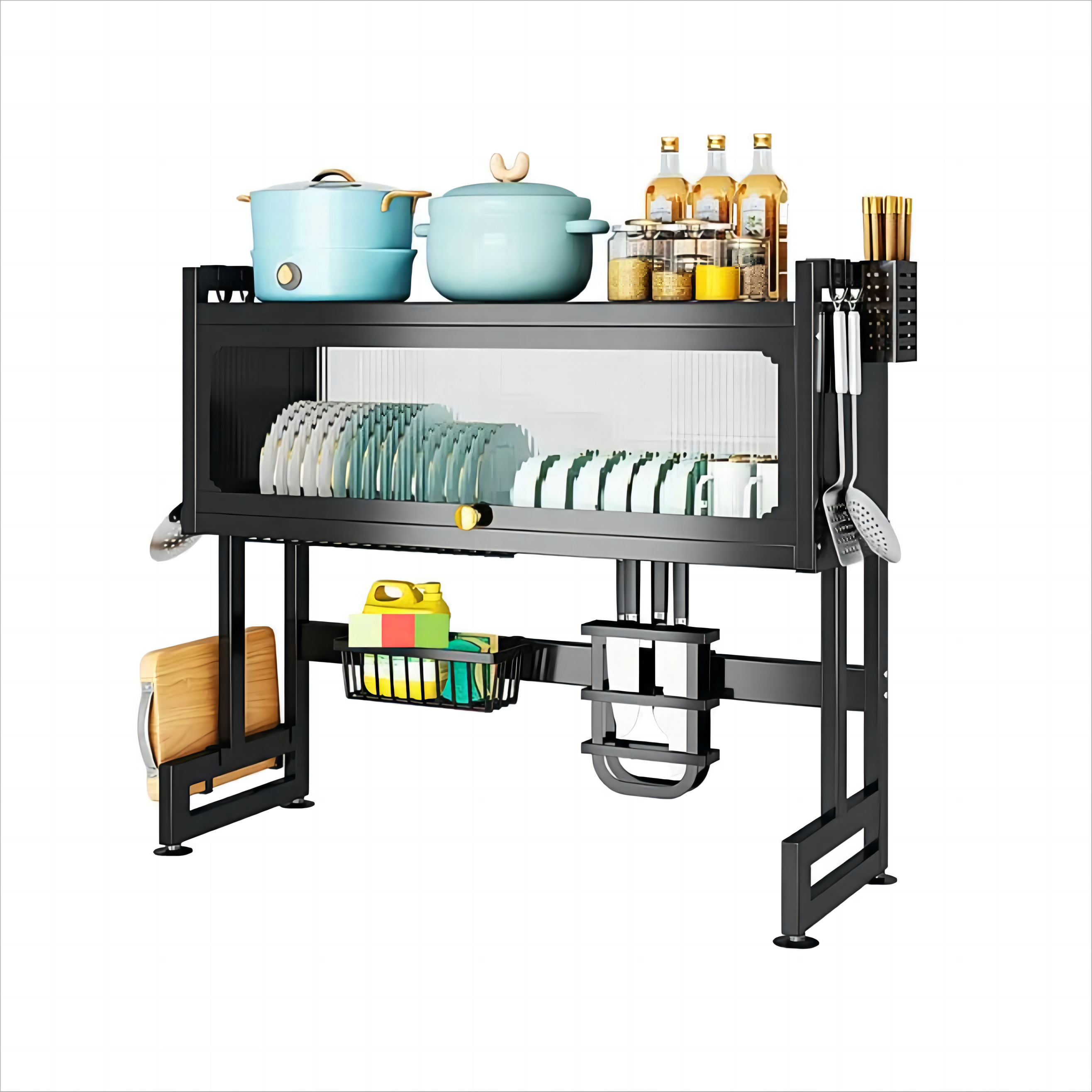 New Designed Kitchen Organizer Dinnerware Sets Storage Rack Kitchen Cabinets Accessories Dish Draining Shelf