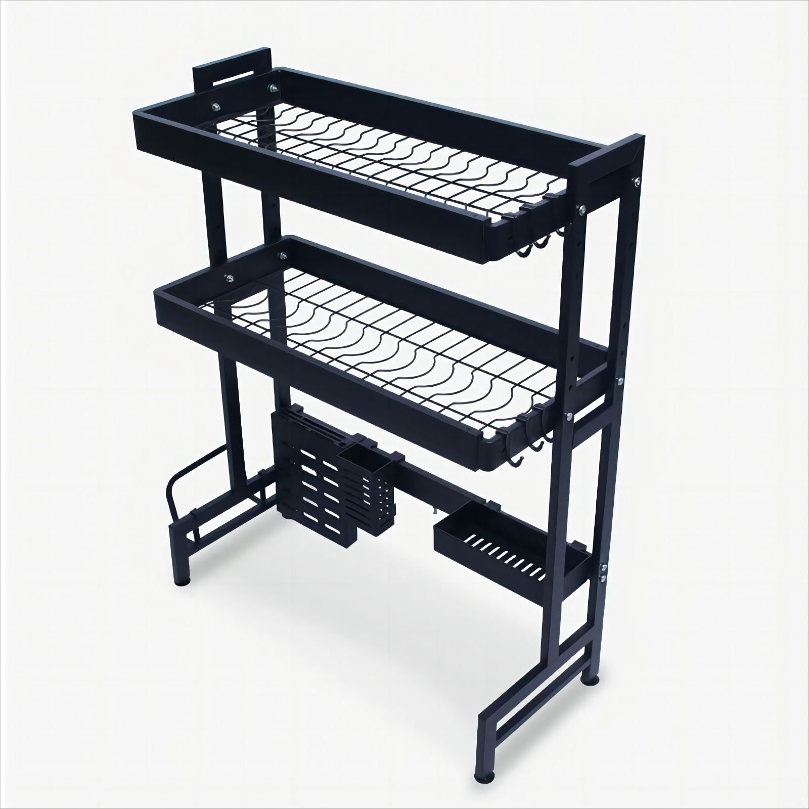 Draining Rack for Tablewares Dishes & Plates Container Kitchen Storage Organizer Adjustable Carbon Steel Shelf Over Sink