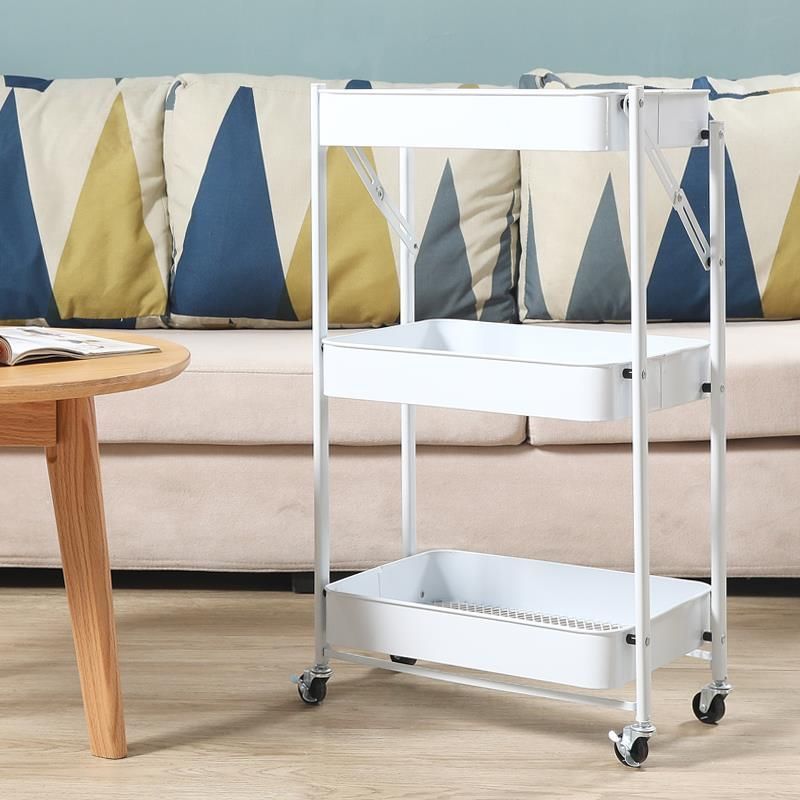 Competitive Price Kitchen Trolley Bedroom Snacks Cart Bathroom Modern Metal Storage Rack with Wheels