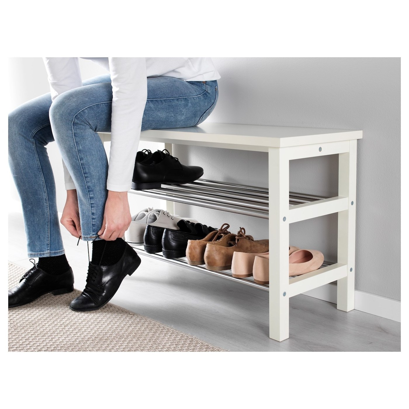 Hot sales Wholesale TJUSIG bench with shoe storage rack modern white, 81x34x50 cm