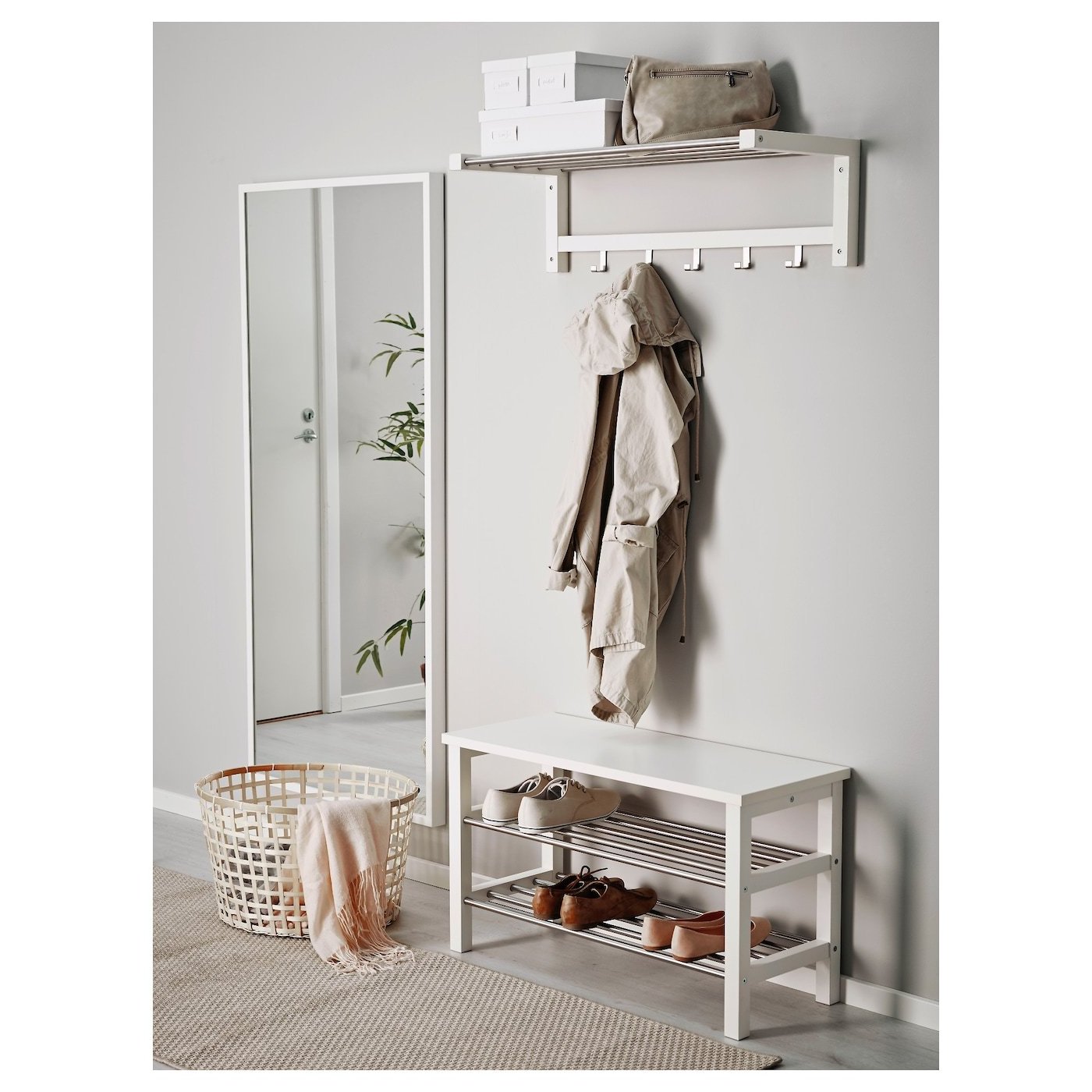 Hot sales Wholesale TJUSIG bench with shoe storage rack modern white, 81x34x50 cm