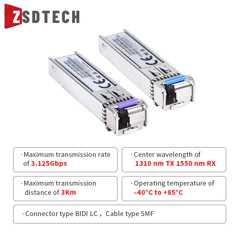 2.5G-SFP-LX03-SM1550-BIDI-I 2.5G BiDi SFP 1550nm-TX/1310nm-RX 3-km DOM Simplex LC SMF Transceiver Module