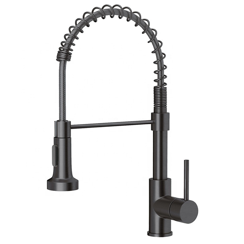 Gun material Gery Low Lead Commercial Solid Brass Single Handle Single Lever Pull Down Sprayer Spring Kitchen Sink Faucet