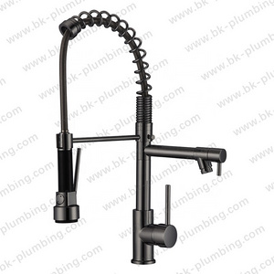 Kitchen Faucets Commercial Solid Brass Single Handle Single Lever Pull Down Sprayer BK Spring Kitchen Sink Faucet, Matte Black