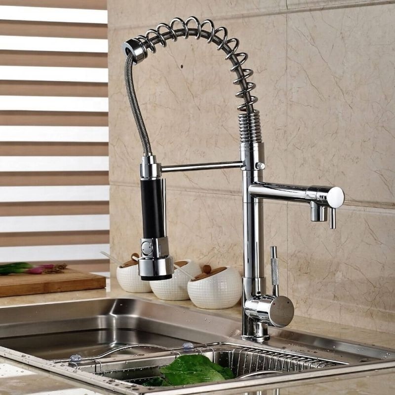 Contemporary Spring Kitchen Sink Faucet with Pull Down Sprayer, High Arch Stainless Steel Single Handle Spring Kitchen Faucets