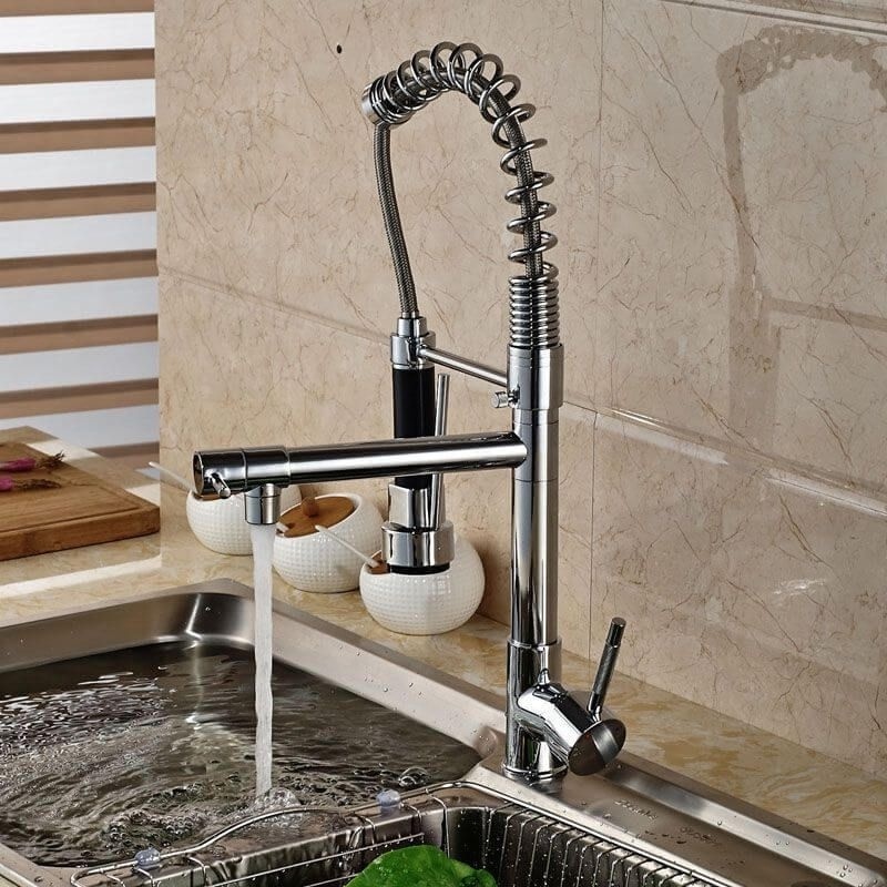 Contemporary Spring Kitchen Sink Faucet with Pull Down Sprayer, High Arch Stainless Steel Single Handle Spring Kitchen Faucets