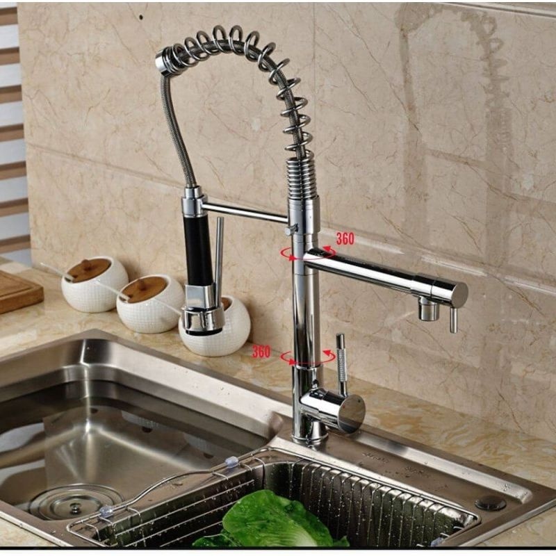 Contemporary Spring Kitchen Sink Faucet with Pull Down Sprayer, High Arch Stainless Steel Single Handle Spring Kitchen Faucets