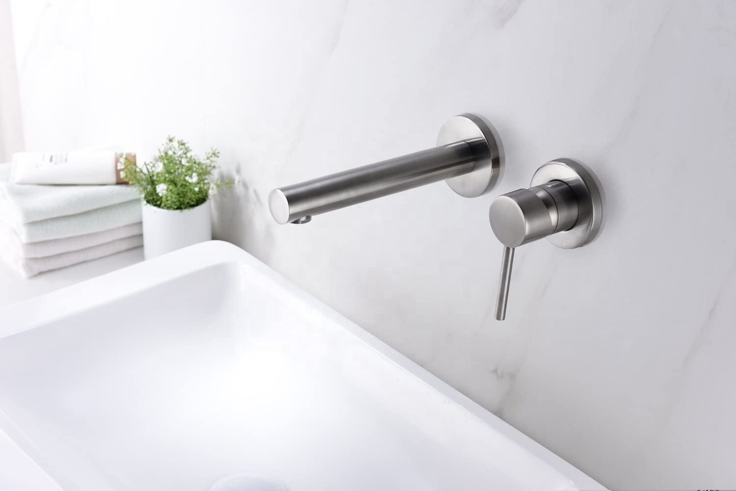 Wall Mount Bathroom Faucet Brushed Nickel,Valve Included