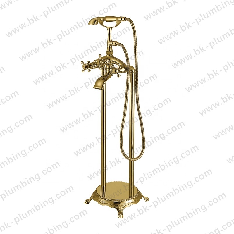 Traditional Floor Stand Faucets Dual Handles Freestanding Antique Shower Bath Tub Faucet