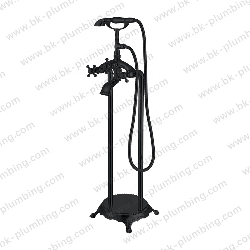 Traditional Floor Stand Faucets Dual Handles Freestanding Antique Shower Bath Tub Faucet