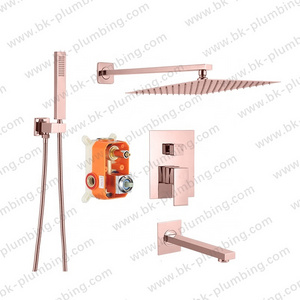 New Model Rose Gold Bathroom Taps Shower set Brushed Gold Concealed Valve Brass Shower Mixer Faucet