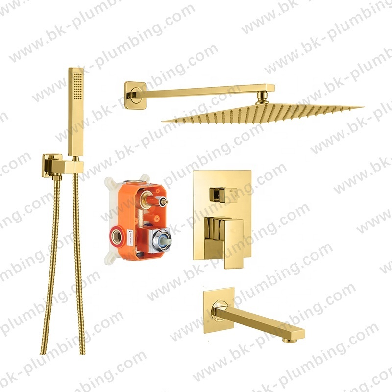 New Model Rose Gold Bathroom Taps Shower set Brushed Gold Concealed Valve Brass Shower Mixer Faucet