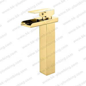 Cupc Antique Bronze Brass Basin Mixer Hot And Cold 304 Brushed Gold Luxury Square Waterfall Basin Faucet