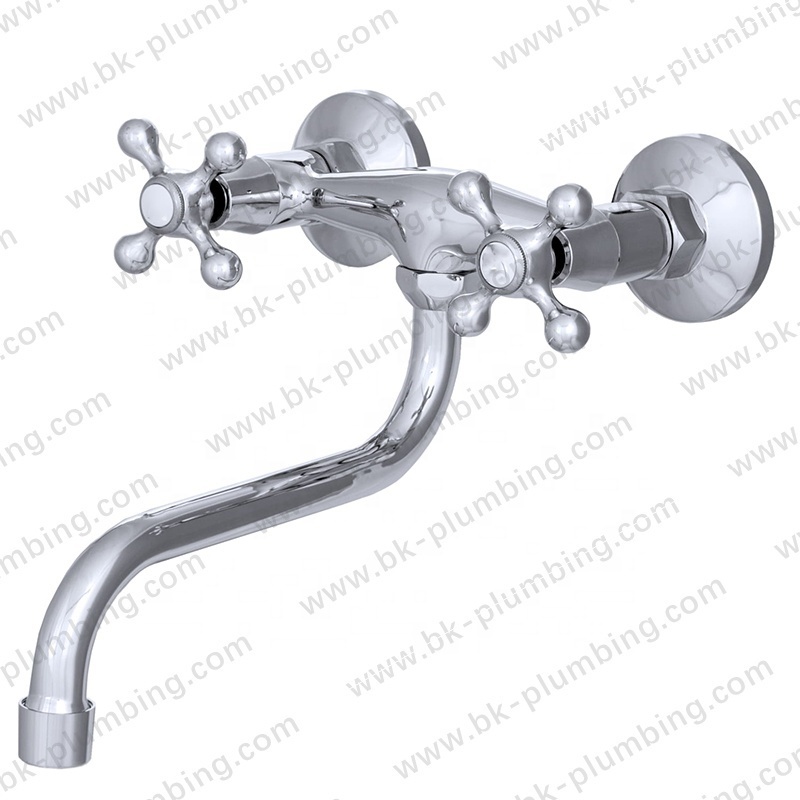 Hot And Cold Double Kitchen Faucet 2 Handle Standard  Wall Mounted Faucets For Kitchen With Sprayer