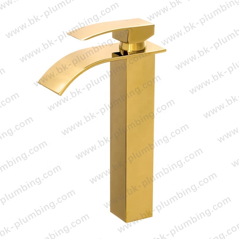 Tall Basin Taps Waterfall Deck Mounted Bathroom Gold Wash Basin Faucet Hot And Cold Single Handle Water Tap