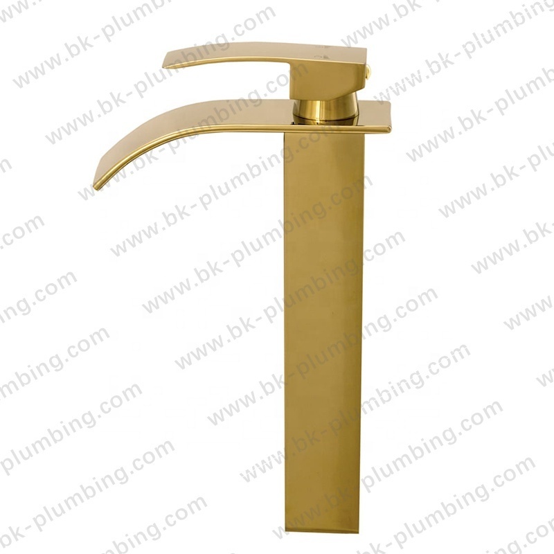 Tall Basin Taps Waterfall Deck Mounted Bathroom Gold Wash Basin Faucet Hot And Cold Single Handle Water Tap