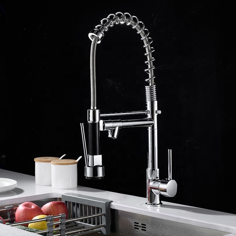 Commercial Style Single Handle Brushed Nickel Lock Sprayer Pull Down Kitchen Sink Faucet