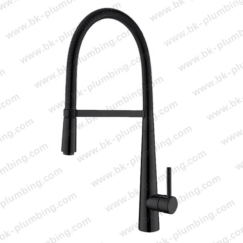 BK Pull Down Spring Faucet Single Handle High Arc Brass Gold Kitchen Faucet Pull OUT