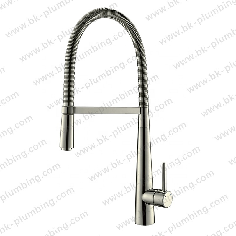 BK Pull Down Spring Faucet Single Handle High Arc Brass Gold Kitchen Faucet Pull OUT