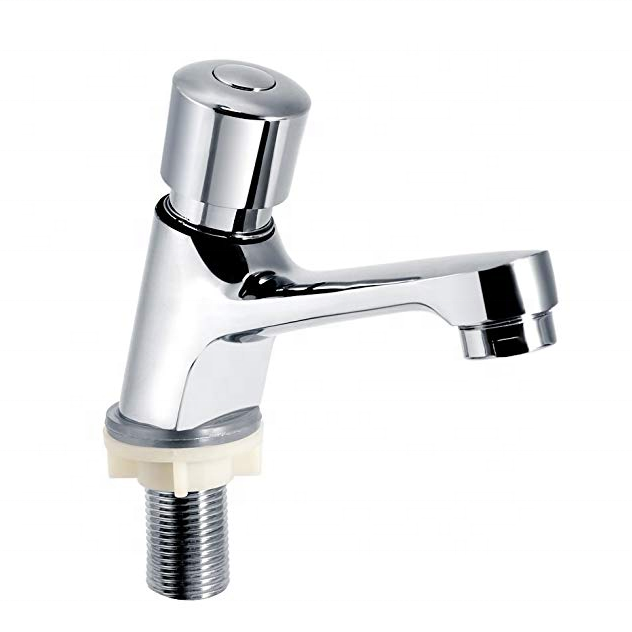 push button faucet Single Cross Handle Chrome Plated Self Closing Water Saving Time Delay push Basin Sink Tap Faucet