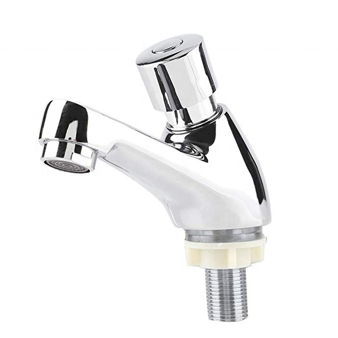 push button faucet Single Cross Handle Chrome Plated Self Closing Water Saving Time Delay push Basin Sink Tap Faucet