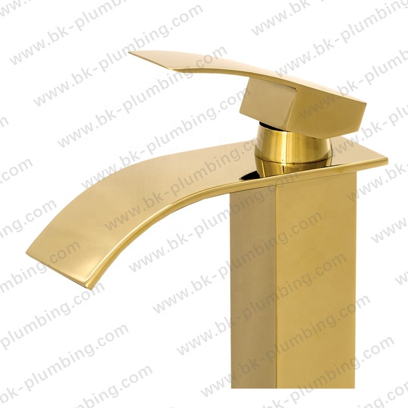 Tall Basin Taps Waterfall Deck Mounted Bathroom Gold Wash Basin Faucet Hot And Cold Single Handle Water Tap