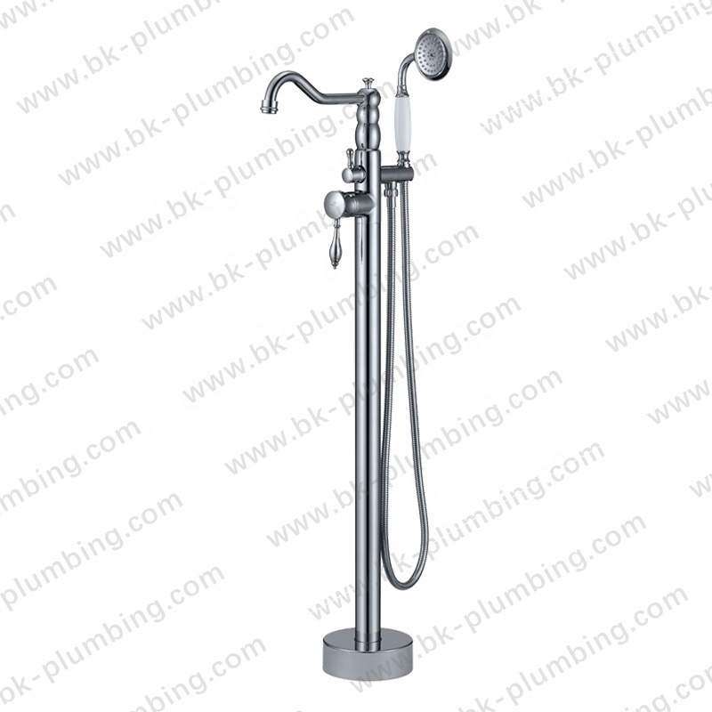 Brass Chrome Plating Floor Mounted Floor Stand Black Faucet Free Standing Roman Bathtub Gold Faucet Shower Set Antique Style