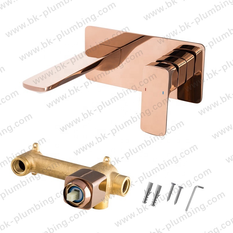 Antique Rose Gold Zinc Handle Grifo Bathroom Wall Faucet Wall Mounted Vessel Sink Hand Wash Mixer Tap Basin Faucet