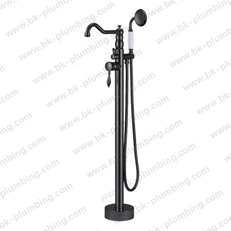 Brass Chrome Plating Floor Mounted Floor Stand Black Faucet Free Standing Roman Bathtub Gold Faucet Shower Set Antique Style