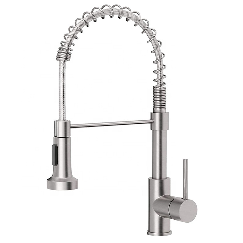 Gun material Gery Low Lead Commercial Solid Brass Single Handle Single Lever Pull Down Sprayer Spring Kitchen Sink Faucet