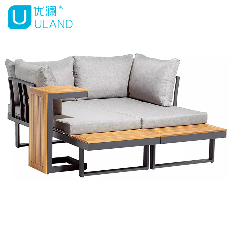 Uland Hot Sale Design Outdoor Furniture Sets Lounge Outdoor Sofa Aluminum Frame Teak Garden Sofa Set