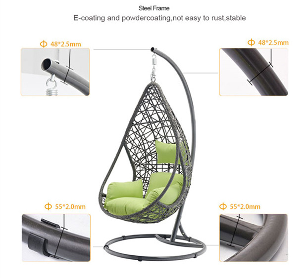 ULand Patio Garden Swinging Chair Rattan Outdoor Steel Wicker Hanging Chair hanging egg chair