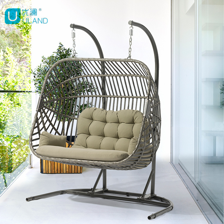 Uland High Quality Patio Garden Hotel Tropical Double Two Seater Love Seat Cane Rattan Hanging Swing