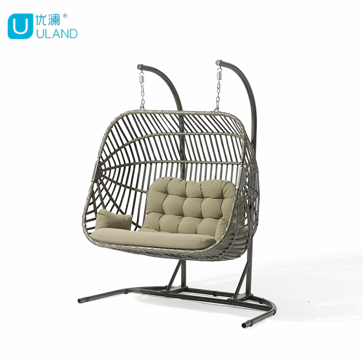 Uland High Quality Patio Garden Hotel Tropical Double Two Seater Love Seat Cane Rattan Hanging Swing