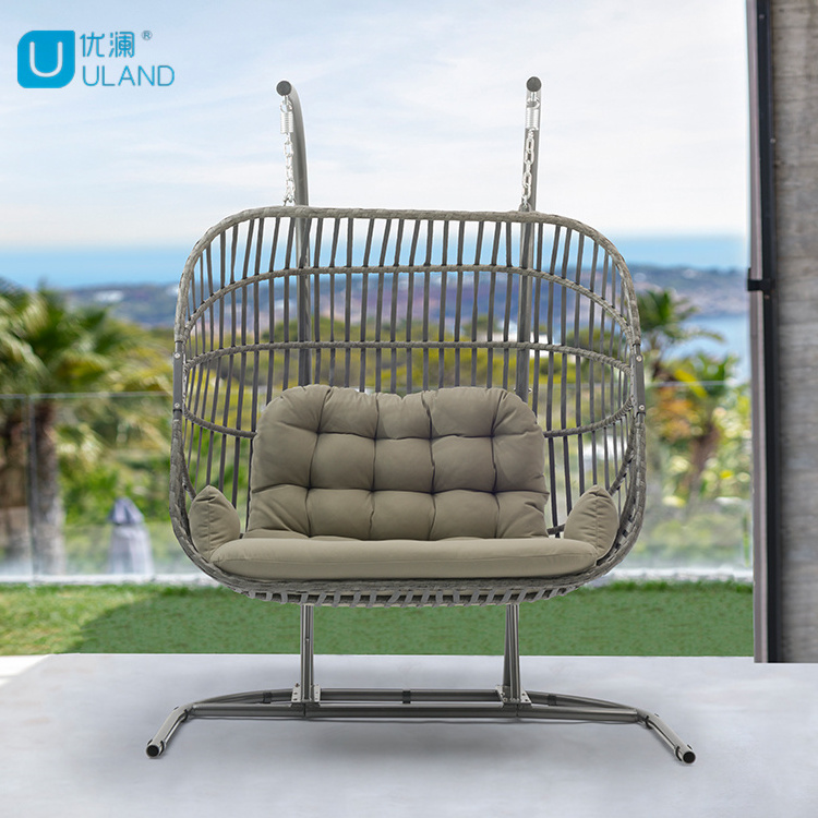 Uland High Quality Patio Garden Hotel Tropical Double Two Seater Love Seat Cane Rattan Hanging Swing