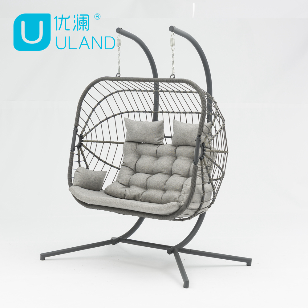 Uland Wholesale Basket Steel Wicker Rattan Swing Two Seats Furniture Outdoor Patio Swing Chair With Stand