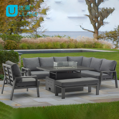 Uland Patio Garden Outdoor Furniture Sets With Fire Pit Table Modern Aluminum Sofa Waterproof Sectional Sofa Set