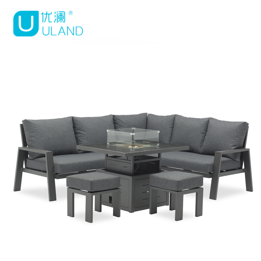 Uland Patio Garden Outdoor Furniture Sets With Fire Pit Table Modern Aluminum Sofa Waterproof Sectional Sofa Set