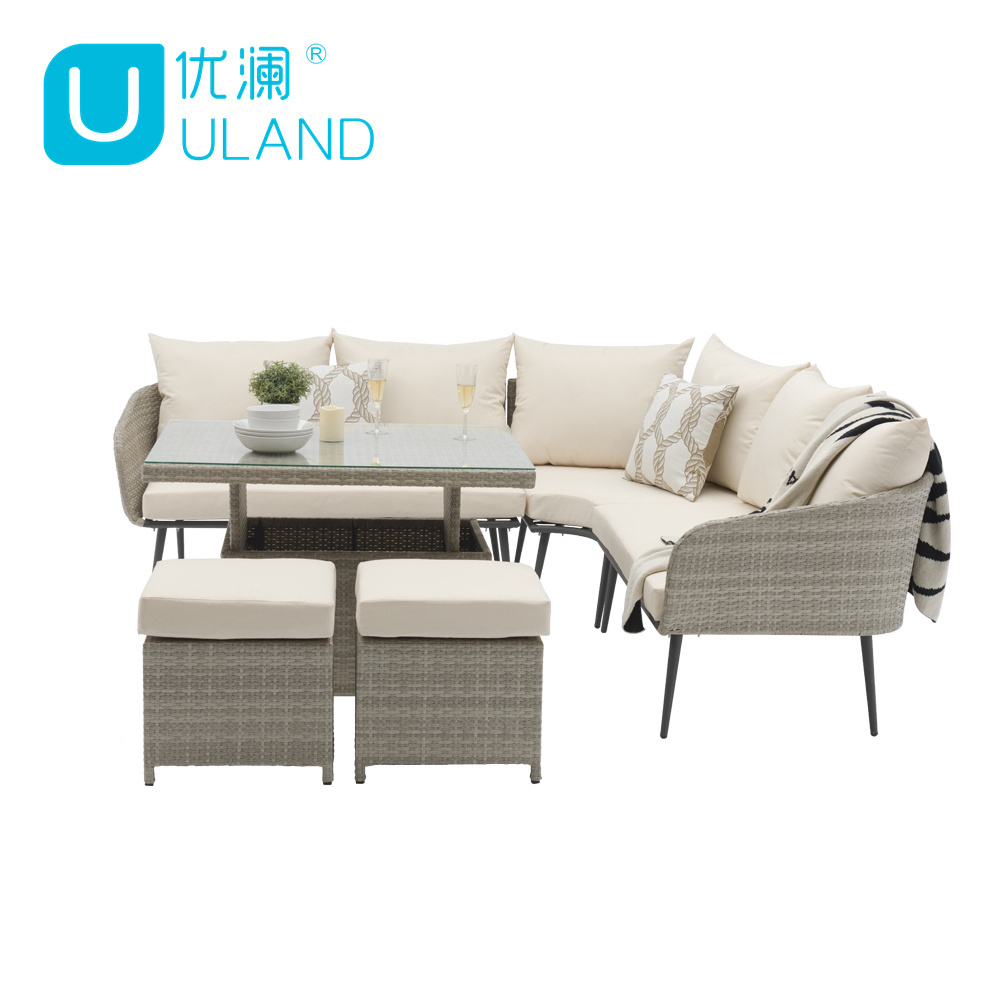 Uland Modern Grey Metal Backyard Furniture Rope Sofa Set Rattan Patio Furniture Set Wicker Outdoor Furniture