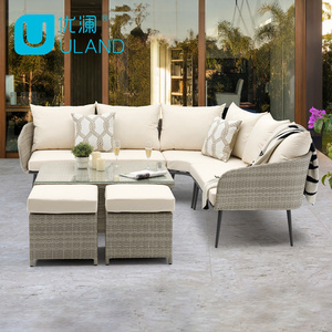 Uland Modern Grey Metal Backyard Furniture Rope Sofa Set Rattan Patio Furniture Set Wicker Outdoor Furniture