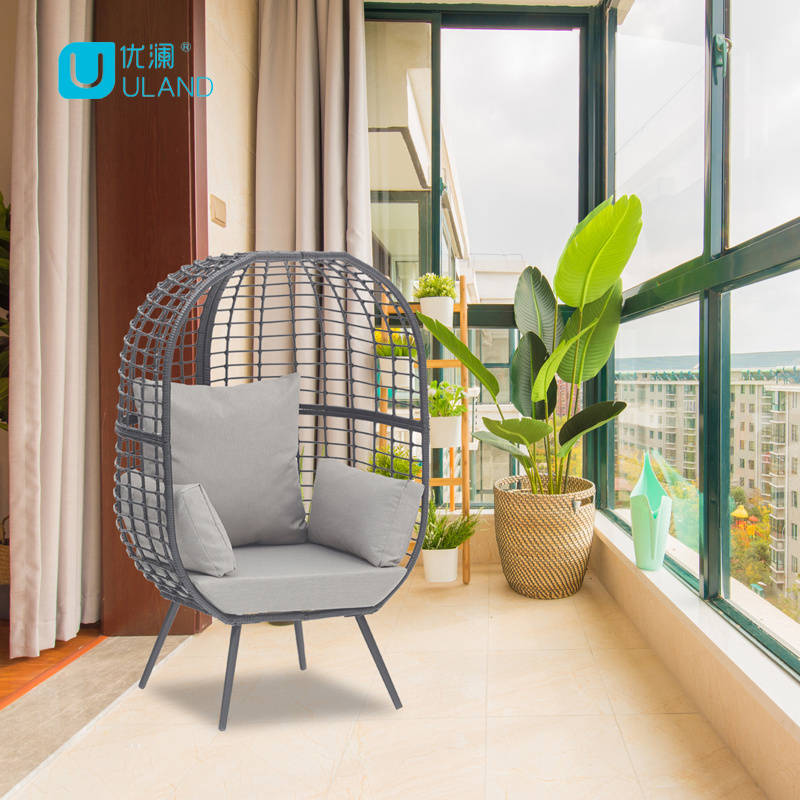 Best Choice Indoor Outdoor Balcony  Lounger Patio Brown Double Wicker Steel Egg Chair with Removable Cushions