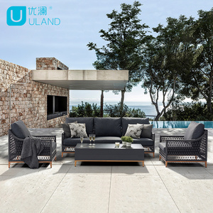 Uland Modern Sectional Garden Aluminum Black Sofa Rope Garden Furniture Outdoor Sofa Set For Patio