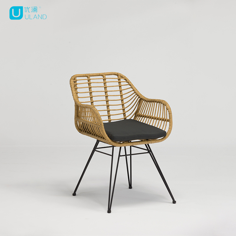 Uland Antique Wicker Chair Garden Rattan Chair Steel Wicker Patio dining chairs upholstered outdoor rattan furniture