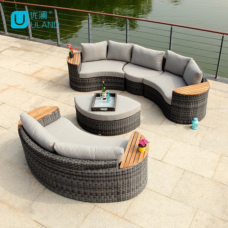 Uland Rattan Designed Outdoor Sofa Garden Furniture Set Semi Circle Rattan Wicker Sofa Outdoor Furniture Garden Sets