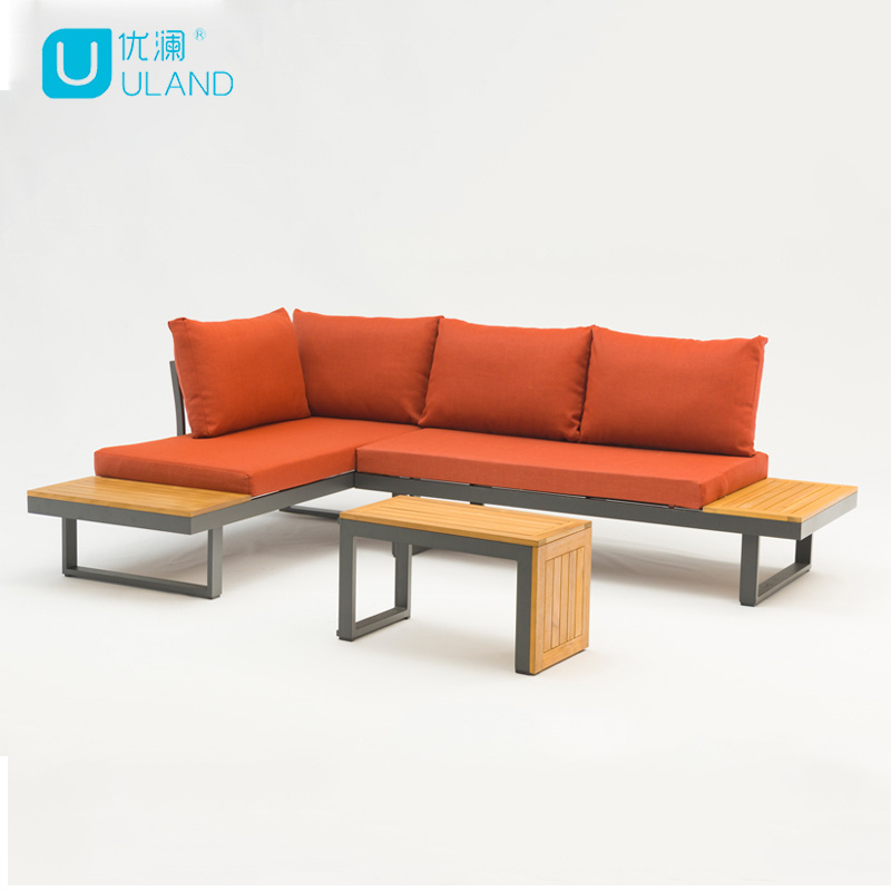 Uland Hot Sale Design Outdoor Furniture Sets Lounge Outdoor Sofa Aluminum Frame Teak Garden Sofa Set