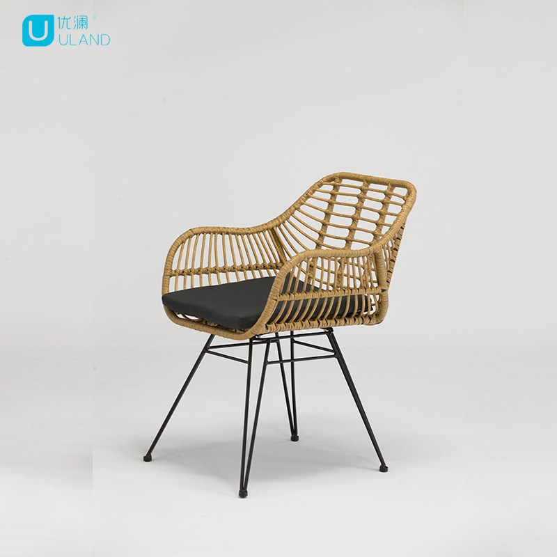 Uland Antique Wicker Chair Garden Rattan Chair Steel Wicker Patio dining chairs upholstered outdoor rattan furniture