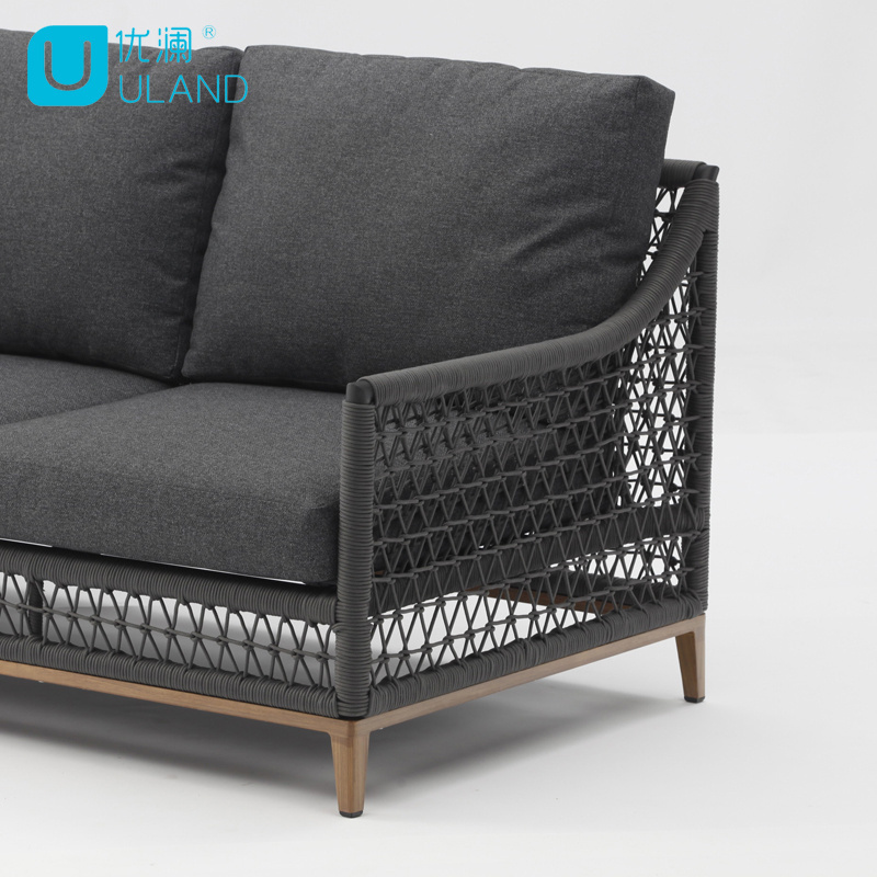 Uland Modern Sectional Garden Aluminum Black Sofa Rope Garden Furniture Outdoor Sofa Set For Patio